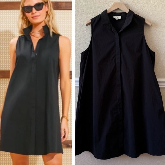 Tuckernuck Black Sleeveless Charlie Shirt Dress Button Front Stretch Size Large - Picture 1 of 15
